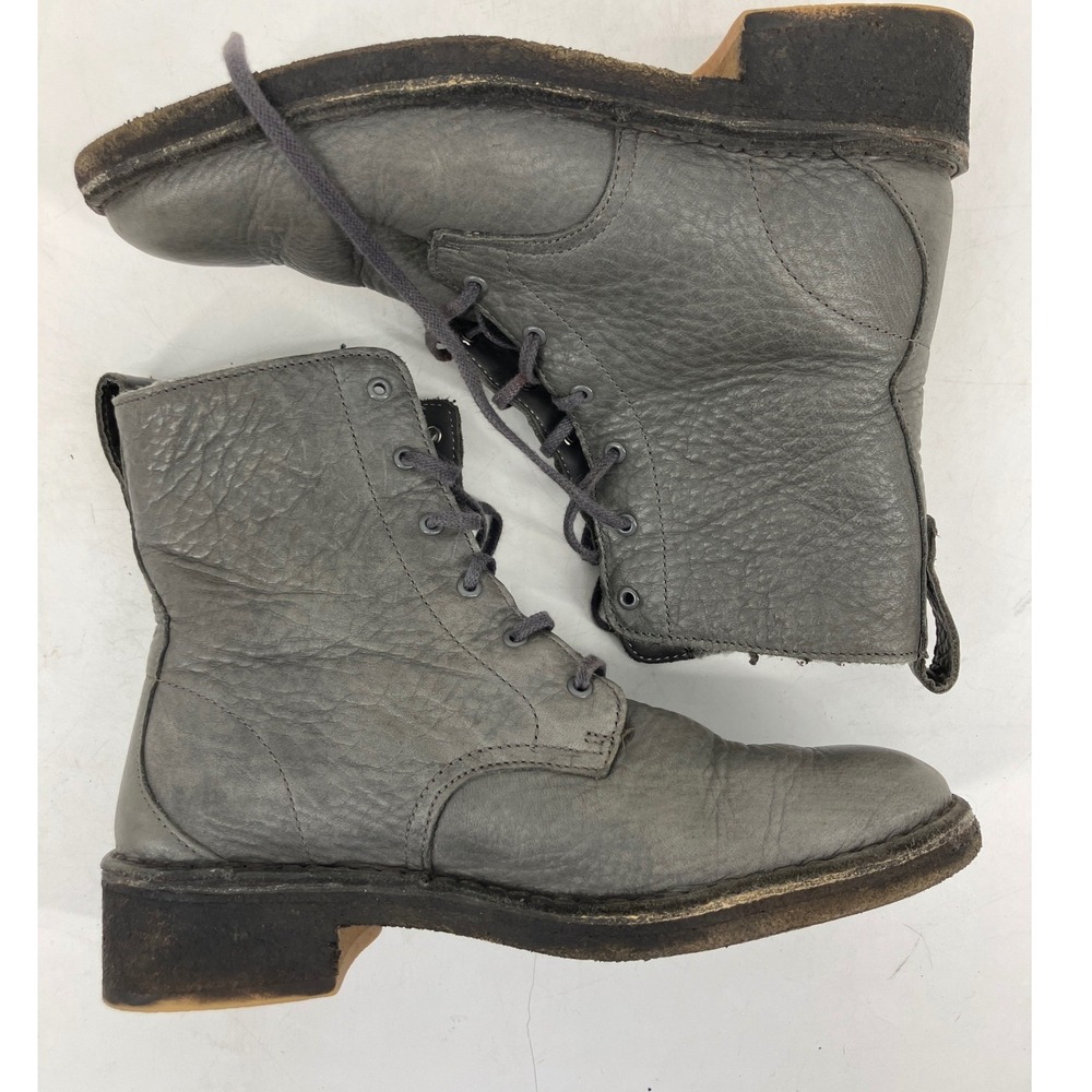Clarks Originals Desert Mali Boots Women 8.5 Gray Leather Crepe Sole Combat - Picture 4 of 9